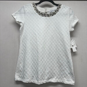 Women's Liz Claiborne White Silver Sequin Short Sleeve Tee S